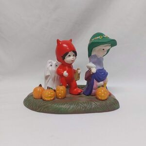 Vintage 1970's Hobbyist Ceramic Halloween Trick Or Treaters Devil & Ghost Dog